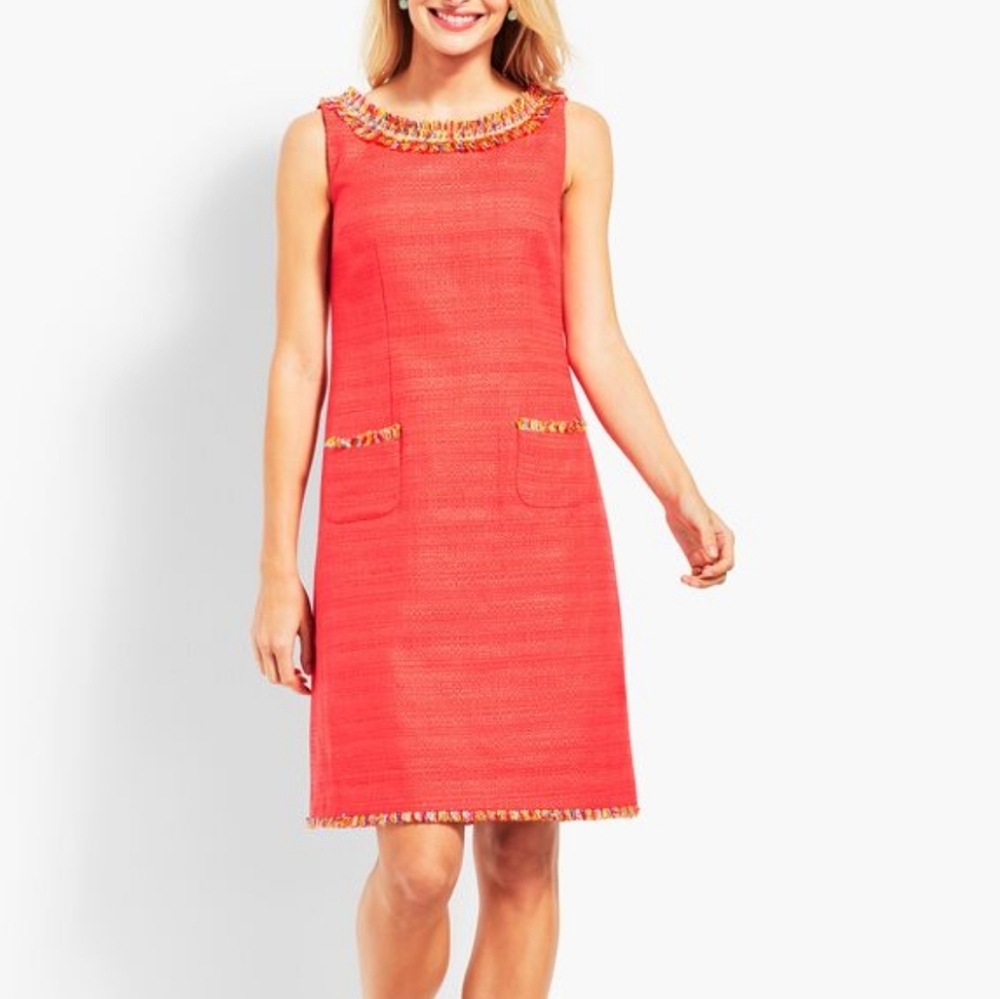 Talbots Textured Fringe-neck Shift Dress S8